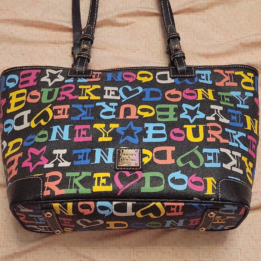 Dooney & Bourke Black Multicolor Logo Print Tote